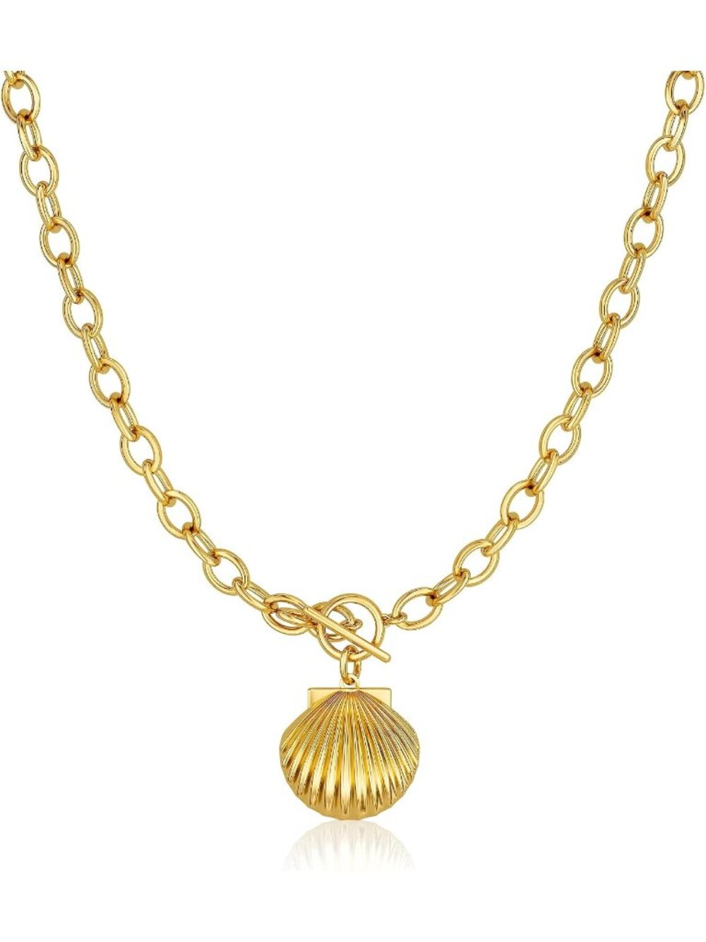 Women's Gold Shell Chunky Gold Heart 14 Plated Toggle Statement Necklace